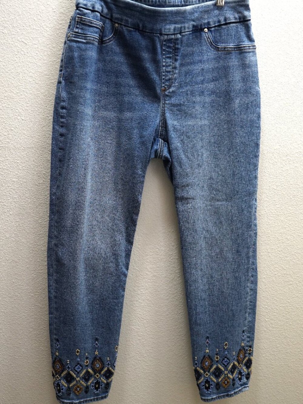 Chico's Denim Pull On beaded Jeggings Jeans size 1.5